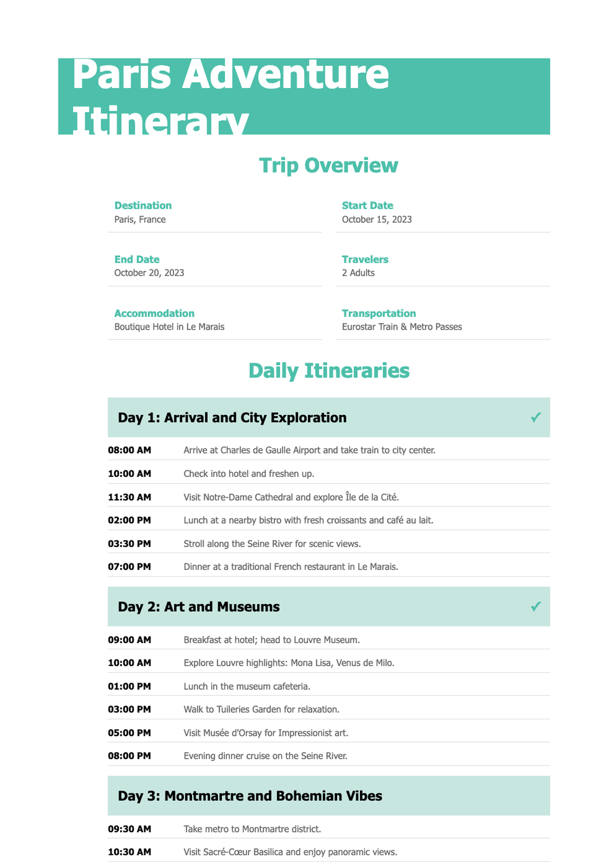 Colorful trip itinerary template with daily schedule and tropical illustration_variant_1